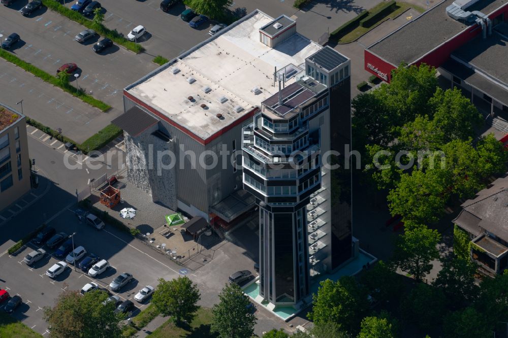 Aerial image Radolfzell am Bodensee - High-rise building of the hotel complex Aquaturm in Radolfzell am Bodensee in the state Baden-Wuerttemberg, Germany