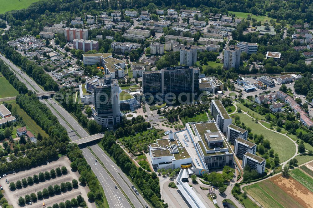 Aerial image Stuttgart - High-rise building of the hotel complex DORMERO Hotel Stuttgart on street Plieninger Strasse in the district Sternhaeule in Stuttgart in the state Baden-Wuerttemberg, Germany