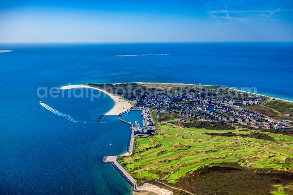 Aerial image Hörnum (Sylt) - Complex of the hotel building with Golfplatz on Hafen in Hoernum (Sylt) island Sylt in the state Schleswig-Holstein, Germany