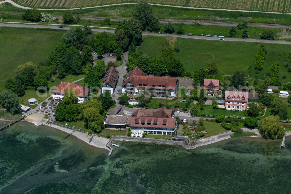 Aerial image Uhldingen-Mühlhofen - Complex of the hotel building HBG Pilgerhof mbH and Hotel Restaurant Rebmannshof in Uhldingen-Muehlhofen at Bodensee in the state Baden-Wuerttemberg, Germany