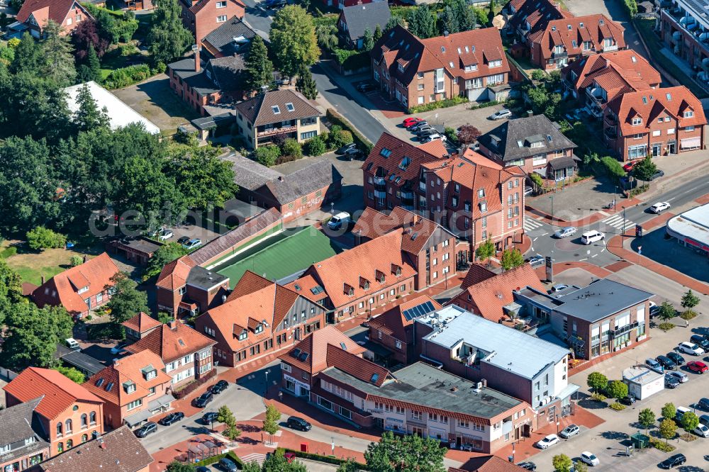 Harsefeld from the bird's eye view: Complex of the hotel building Hotel Meyer in Harsefeld in the state Lower Saxony, Germany