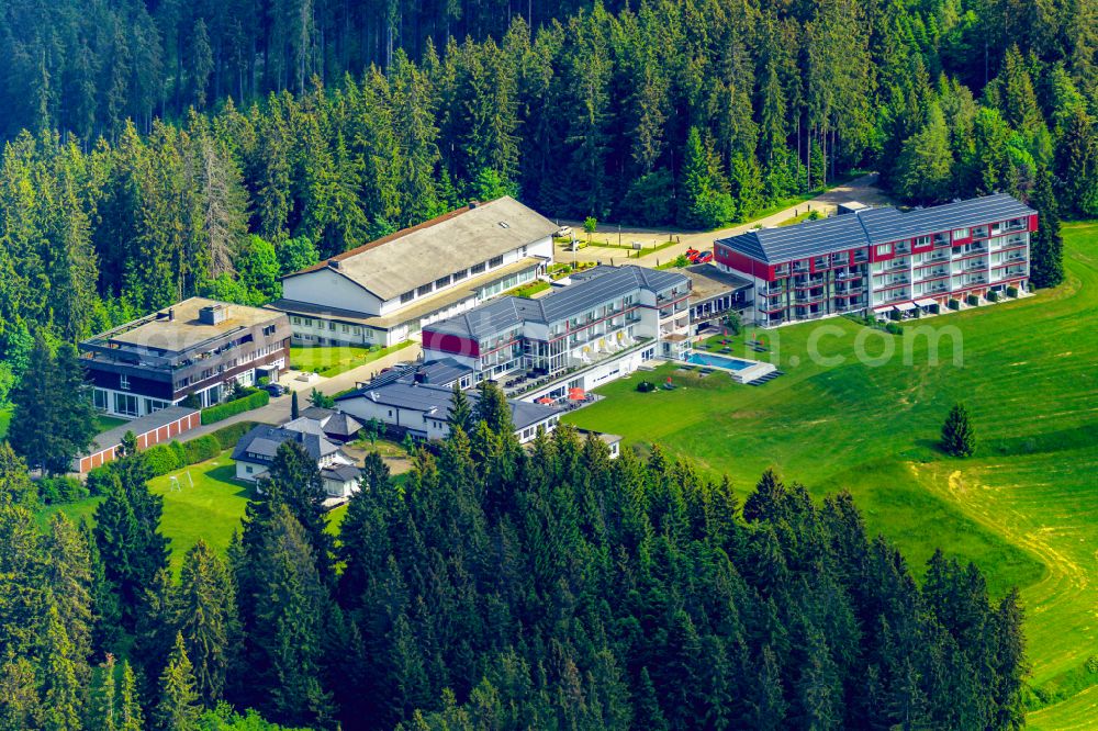 Saig from above - Complex of the hotel building Hotel Saigerhoeh in Saig in the state Baden-Wuerttemberg, Germany