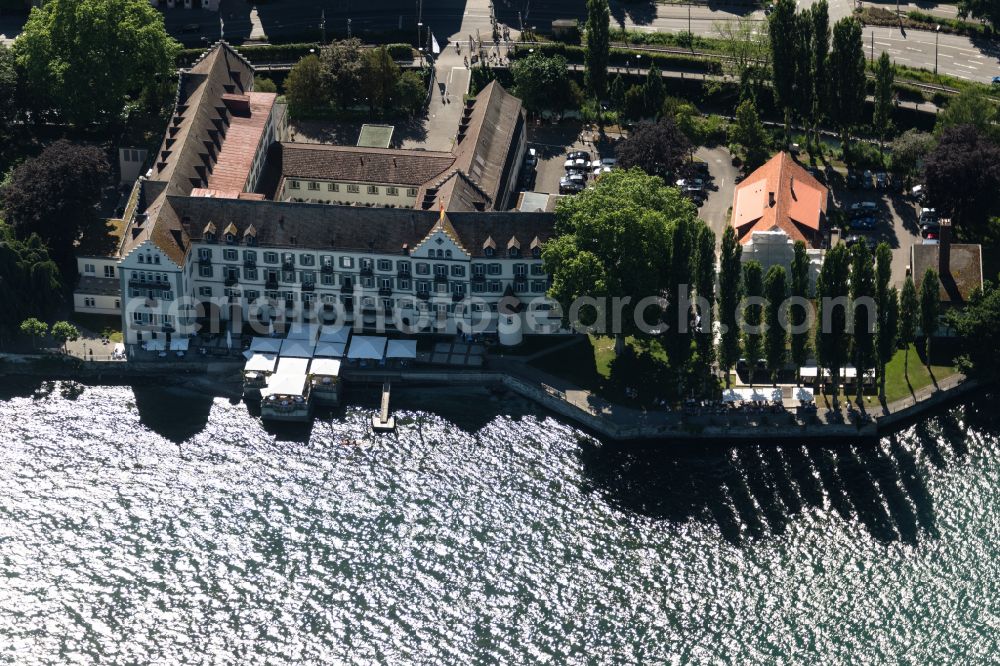 Aerial image Konstanz - Complex of the hotel building Inselhotel in Konstanz at island Mainau in the state Baden-Wuerttemberg, Germany