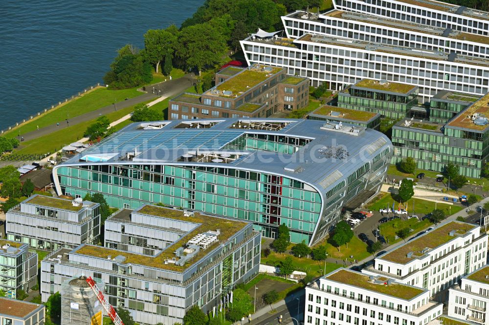 Bonn from above - Complex of the hotel building Koneha Grand Bonn Am Bonner Bogen in the district Beuel in Bonn in the state North Rhine-Westphalia, Germany