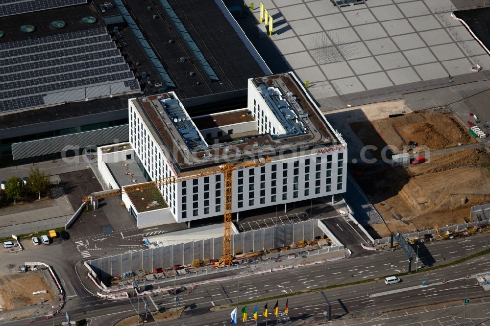 Aerial image Stuttgart - Complex of the hotel building Moevenpick Hotel Stuttgart Messe & Congress in the district Plieningen in Stuttgart in the state Baden-Wuerttemberg, Germany