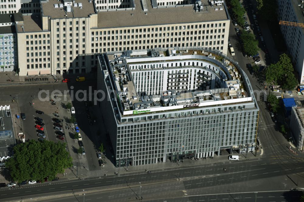 Aerial photograph Berlin - High-rise building of the hotel complex on street Otto-Braun-Strasse in the district Mitte in Berlin, Germany