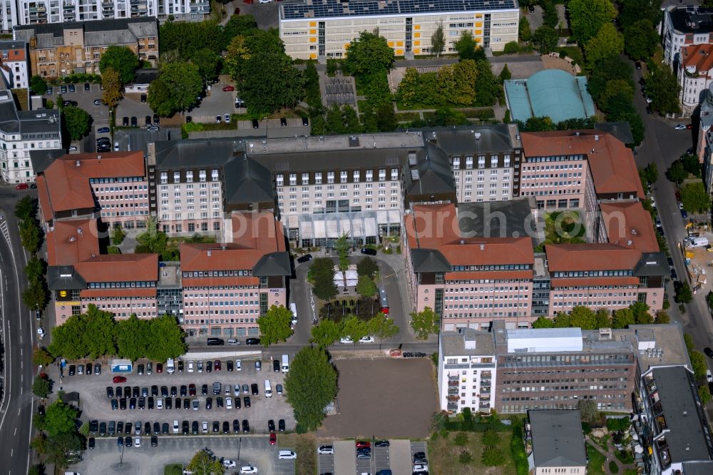 Leipzig from above - Complex of the hotel building pentahotel Leipzig on the Doerrienstrasse in the district Zentrum in Leipzig in the state Saxony, Germany