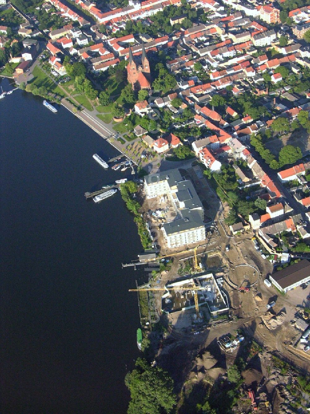 Aerial photograph Neuruppin - Construction site of complex of the hotel building Resort Mark Brandenburg (formerly Fontane Plaza) in Neuruppin in the state Brandenburg, Germany