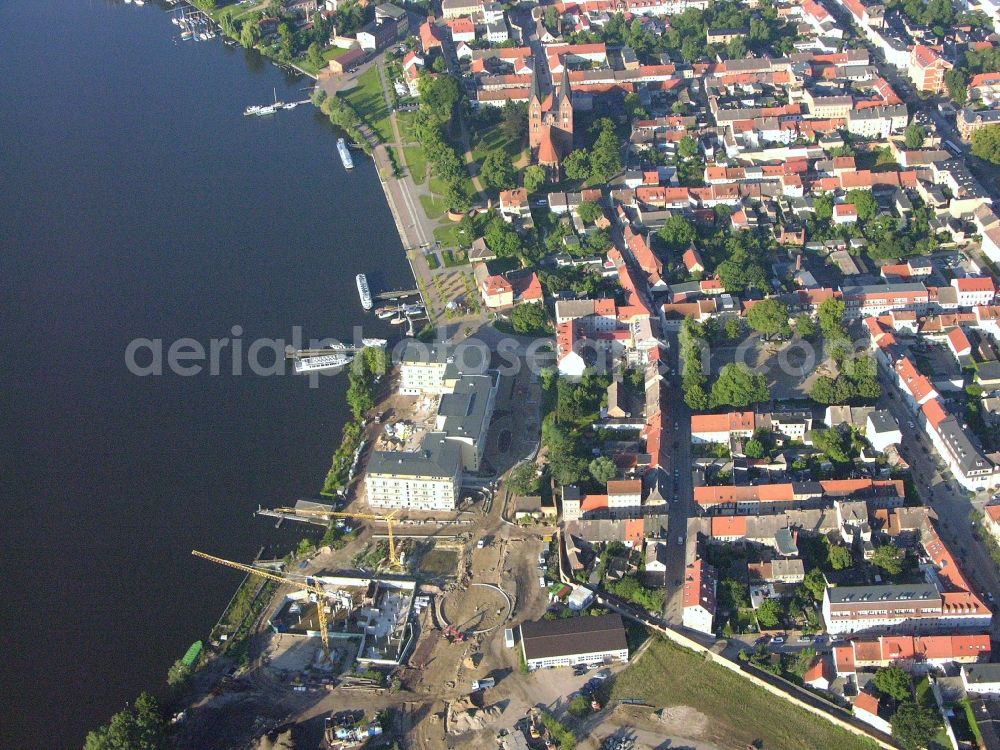 Neuruppin from above - Construction site of complex of the hotel building Resort Mark Brandenburg (formerly Fontane Plaza) in Neuruppin in the state Brandenburg, Germany