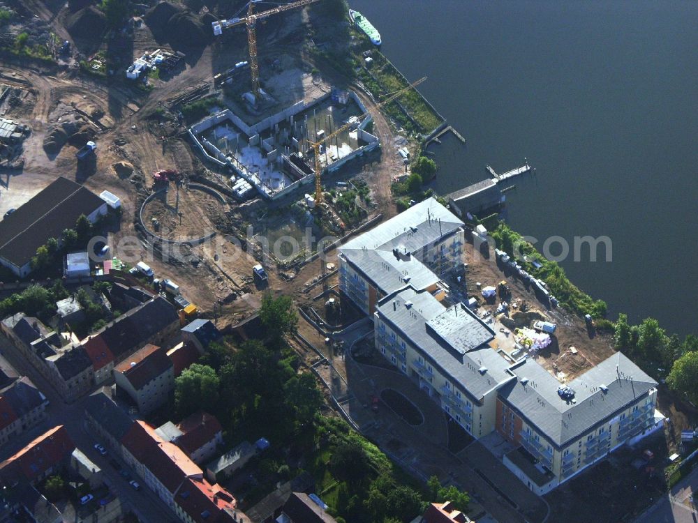 Neuruppin from above - Construction site of complex of the hotel building Resort Mark Brandenburg (formerly Fontane Plaza) in Neuruppin in the state Brandenburg, Germany