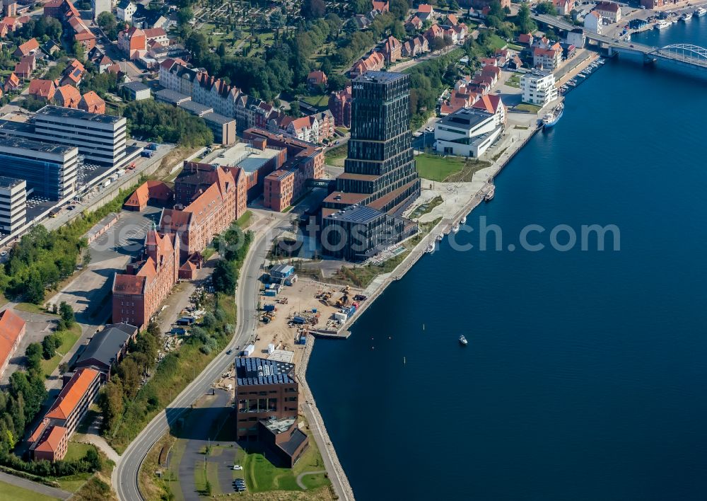 Sonderborg from above - High-rise building of the hotel complex in Sonderborg in Syddanmark, Denmark