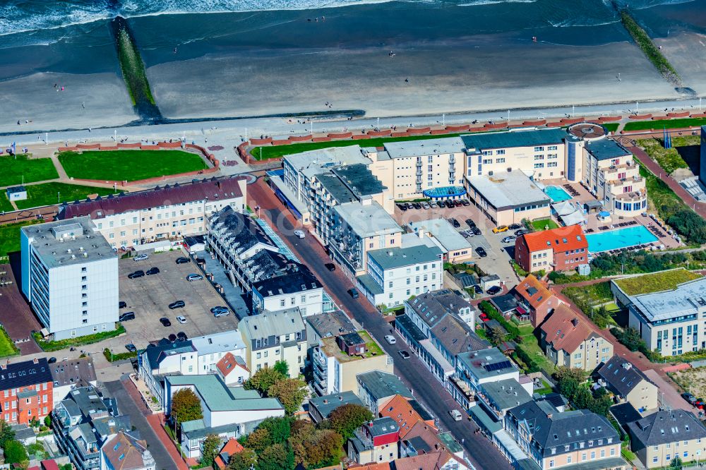 Aerial image Norderney - Complex of the hotel building Strandhotel Georgshoehe in Norderney in the state Lower Saxony, Germany