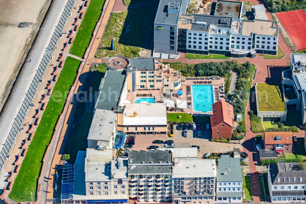 Norderney from above - Complex of the hotel building Strandhotel Georgshoehe in Norderney in the state Lower Saxony, Germany