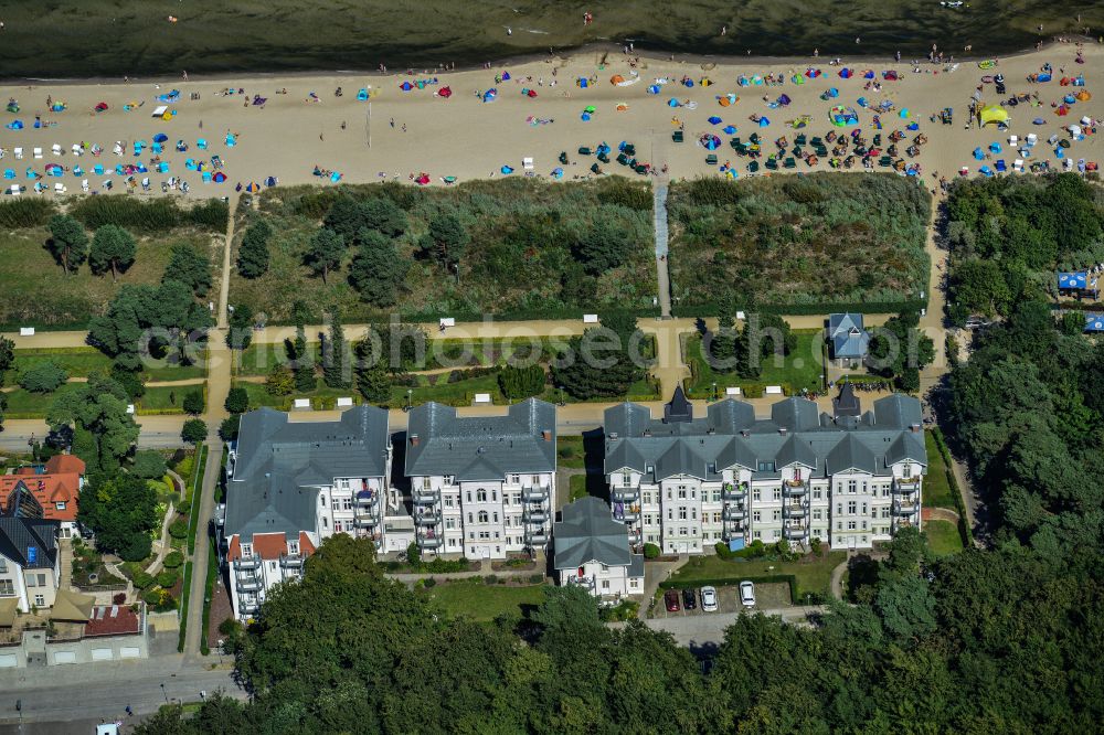 Zinnowitz from above - Complex of the hotel building Strandpalais Zinnowitzer Hof on street Duenenstrasse in Zinnowitz on the island of Usedom in the state Mecklenburg - Western Pomerania, Germany