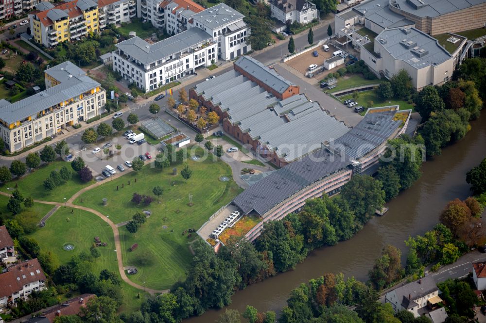 Bamberg from above - Complex of the hotel building of Welcome Kongresshotel Bamberg am Ufer des Linken Regnitzarm in Bamberg in the state Bavaria, Germany