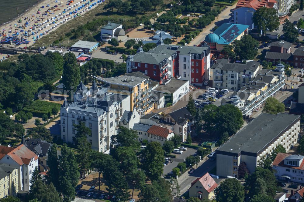 Zinnowitz from above - Complex of the hotel buildings on street Duenenstrasse in Zinnowitz on the island of Usedom in the state Mecklenburg - Western Pomerania, Germany