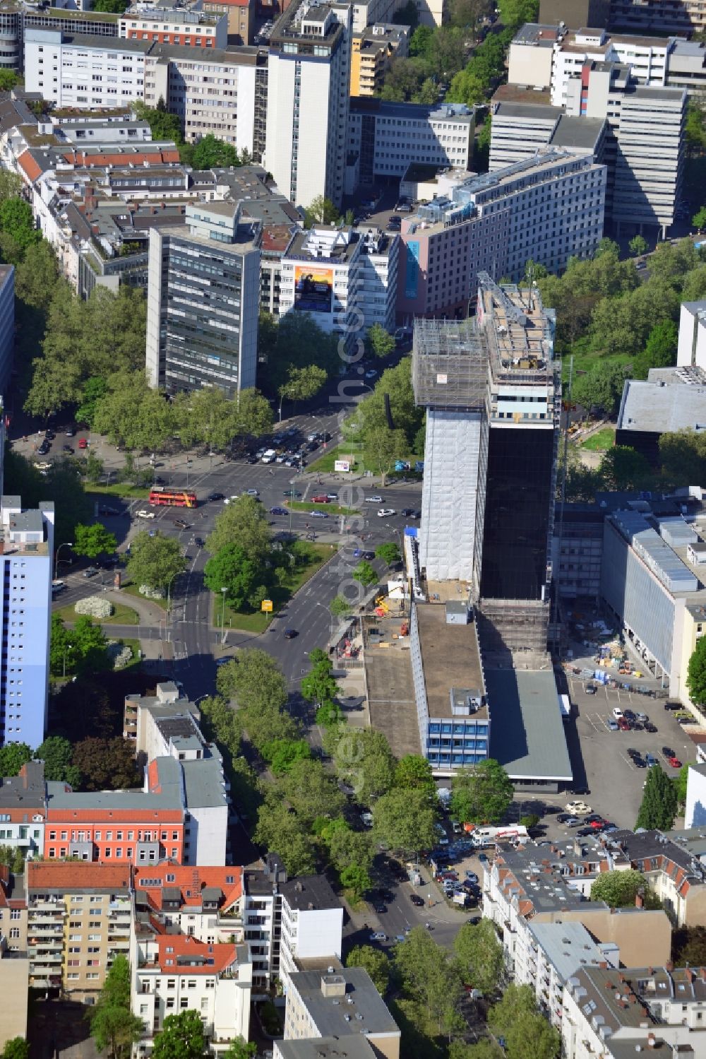 Berlin from above - Hotel construction site in the Philips high-rise by Rui chain at the Kant Strasse in Berlin Charlottenburg