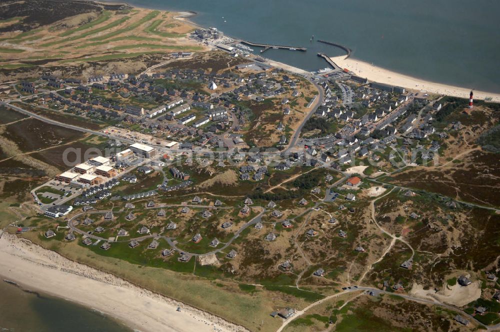 Hörnum auf Sylt from the bird's eye view: Stadtansicht von Hörnum auf Sylt. Kontakt: Tourismus-Service Hörnum, Rantumer Str. 20, 25997 Hörnum/Sylt, Tel. +49(0)4651 9626-0, Fax +49(0)4651 9626-66, E-Mail: info@hoernum.de