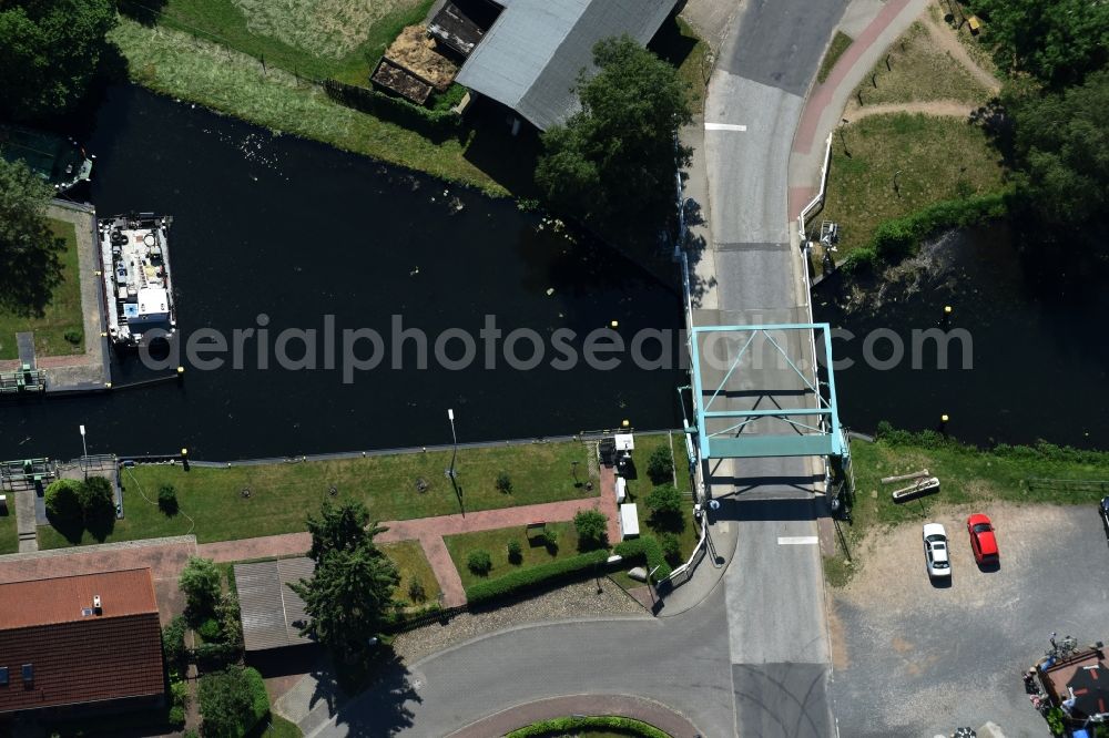 Banzkow from above - Lift bridge at the Stoercanal with sluice in Banzkow in the state Mecklenburg - Western Pomerania