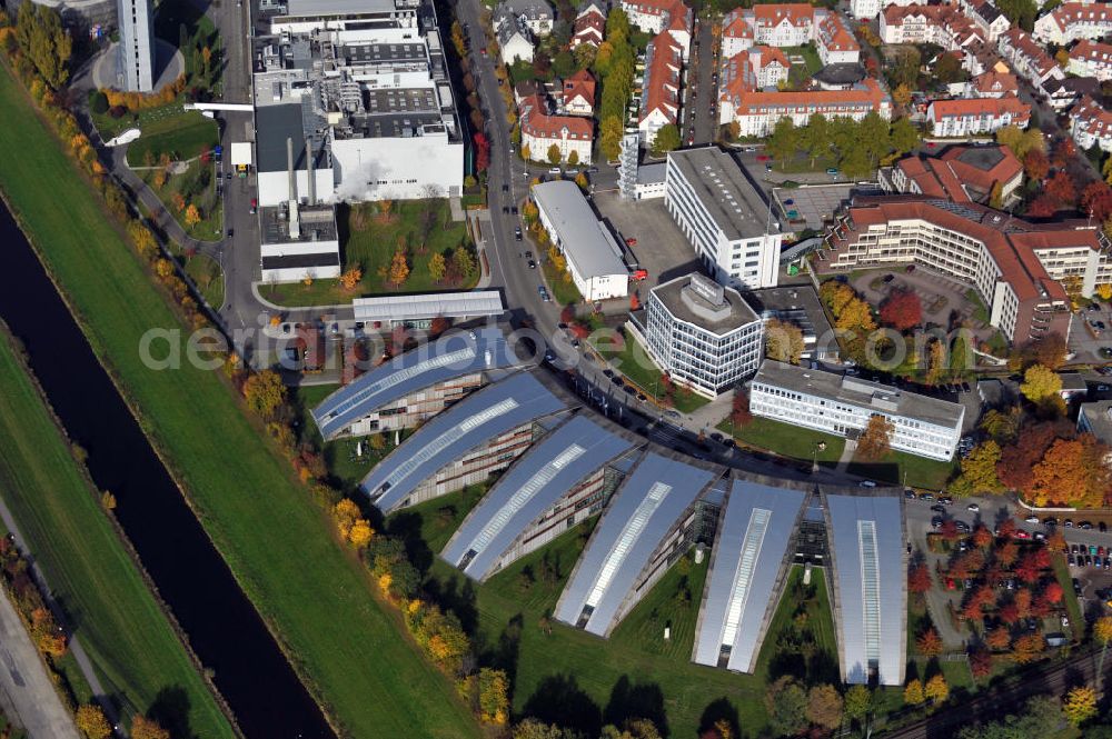 Aerial image Offenburg - Die Verlagsgebäude des Konzerns Hubert Burda Media Holding Kommanditgesellschaft in Offenburg. The publishers buildings of the concern Hubert Burda Media Holding limited commercial partnership at the town Offenburg.