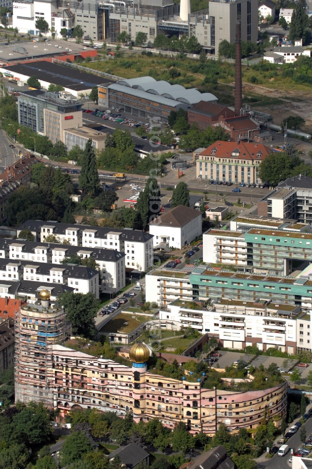 Aerial photograph Darmstadt - Hundertwasser Building of a multi-family residential building Waldspirale in Darmstadt in the state Hesse, Germany