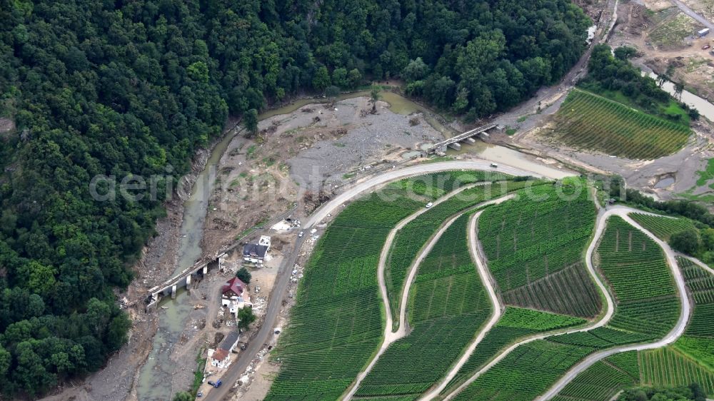 Aerial image Bad Neuenahr-Ahrweiler - Group of houses southeast of Marienthal (Ahr) after the flood disaster in the Ahr valley this year in the state Rhineland-Palatinate, Germany