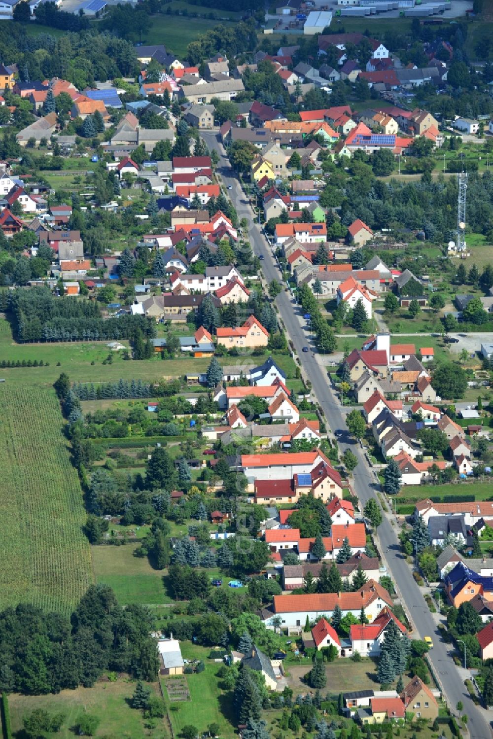 Tettau from above - Rows of houses of the village Tettau in the state of Saxony in Germany