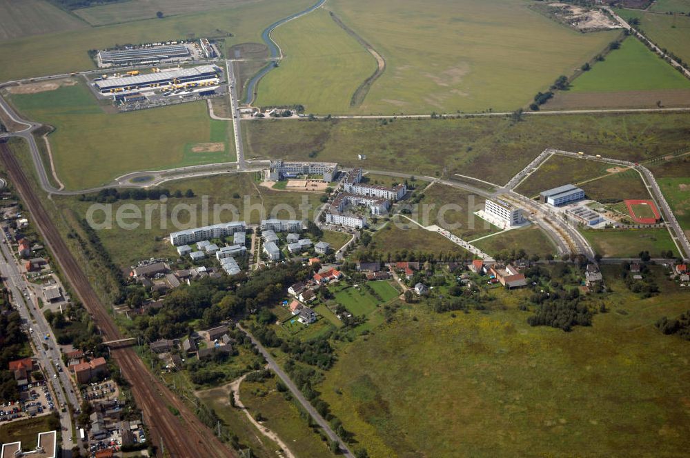 Aerial photograph Schönefeld - 24.08.2007 Schönefeld Der Gewerbepark Schönefeld - südlich von Berlin - wird anspruchsvolle Architektur mit hoher städtebaulicher und grünplanerischer Qualität verbinden. Die HVB Immobilien AG bietet an diesem attraktiven Standort Grundstücke zum Verkauf.