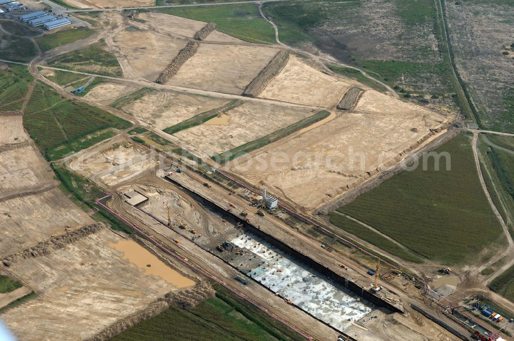 Schönefeld from above - Blick auf den Bau des Hauptstadtflughafens Berlin Brandenburg International (BBI) in Schönefeld. Es ist das größte Infrastrukturobjekt der neuen Länder und wird einer der modernsten Flughafen Europas. Homepage: http://