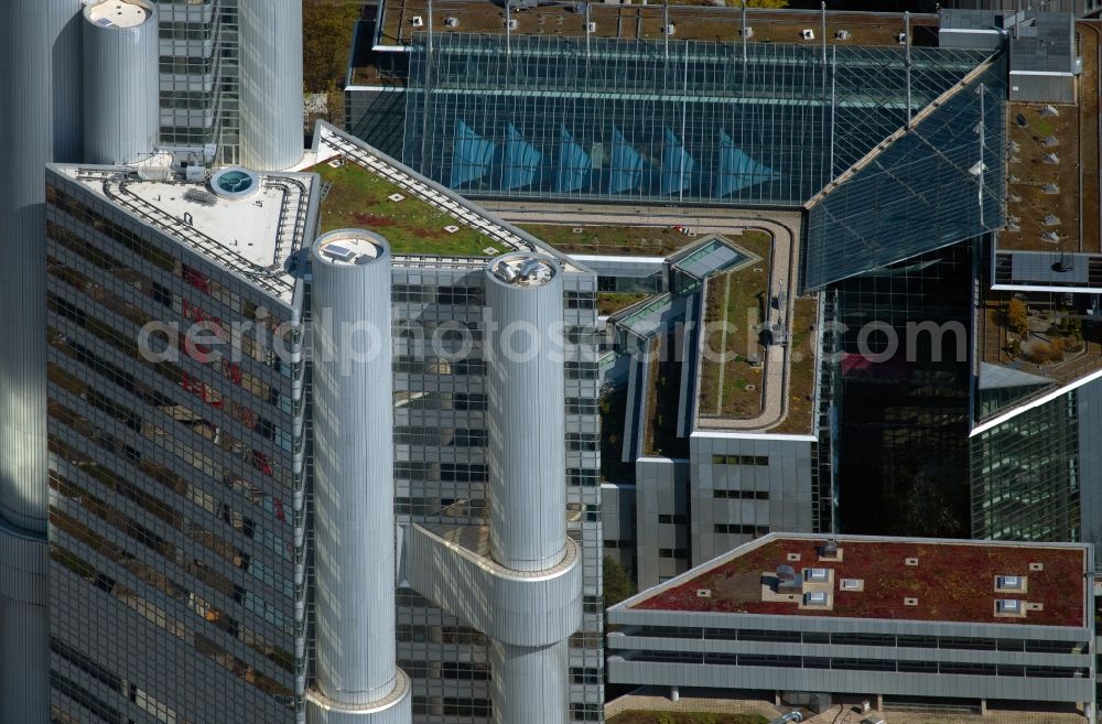 Aerial photograph München - Tower of HVB - UniCredit Bank and the Sheraton Munich Arabellapark Hotel in Bogenhausen district of Munich in Bavaria