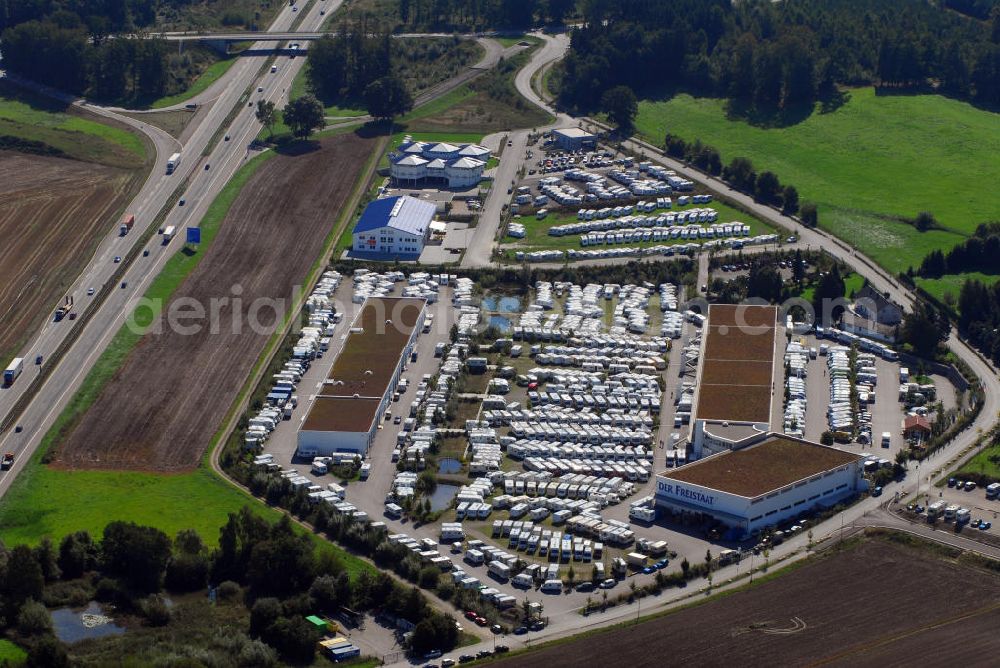 Sulzemoos from above - Blick auf das HYMER-Zentrum Sulzemoos. Das HYMER-Zentrum bietet die komplette Produktpalette an HYMER-Reisemobilen und Wohnwagen. Kontakt: HYMER-Zentrum Sulzemoos - Freistaat Caravaning & More, Ohmstr. 14, 85254 Sulzemoos, Tel.: 8135 - 937 200, info@hymer-muenchen.de