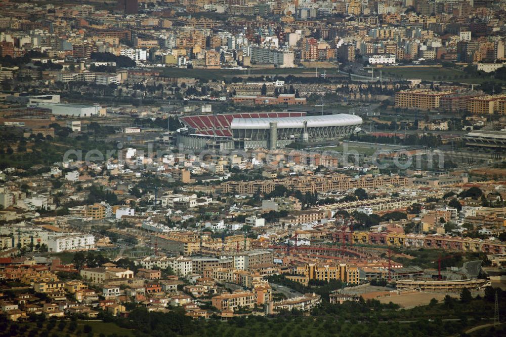 Aerial photograph Palma - Das Iberostar Estadi (früher Son Moix und ONO Estadi) in Palma de Mallorca. Das Stadion wurde 1999 für die Universiade errichtet und bietet Platz für 23.000 Zuschauer. Es ist die Heimspielstätte des Fußballklubs RCD Mallorca. The Iberostar Estadi (formerly Son Moix and ONO Estadi) in Palma de Mallorca. The stadium was built in 1999 for the Universiade and has a capacity for 23,000 spectators.