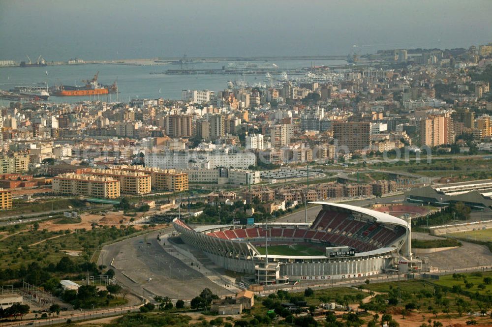 Aerial image Palma - Das Iberostar Estadi (früher Son Moix und ONO Estadi) in Palma de Mallorca. Das Stadion wurde 1999 für die Universiade errichtet und bietet Platz für 23.000 Zuschauer. Es ist die Heimspielstätte des Fußballklubs RCD Mallorca. The Iberostar Estadi (formerly Son Moix and ONO Estadi) in Palma de Mallorca. The stadium was built in 1999 for the Universiade and has a capacity for 23,000 spectators.