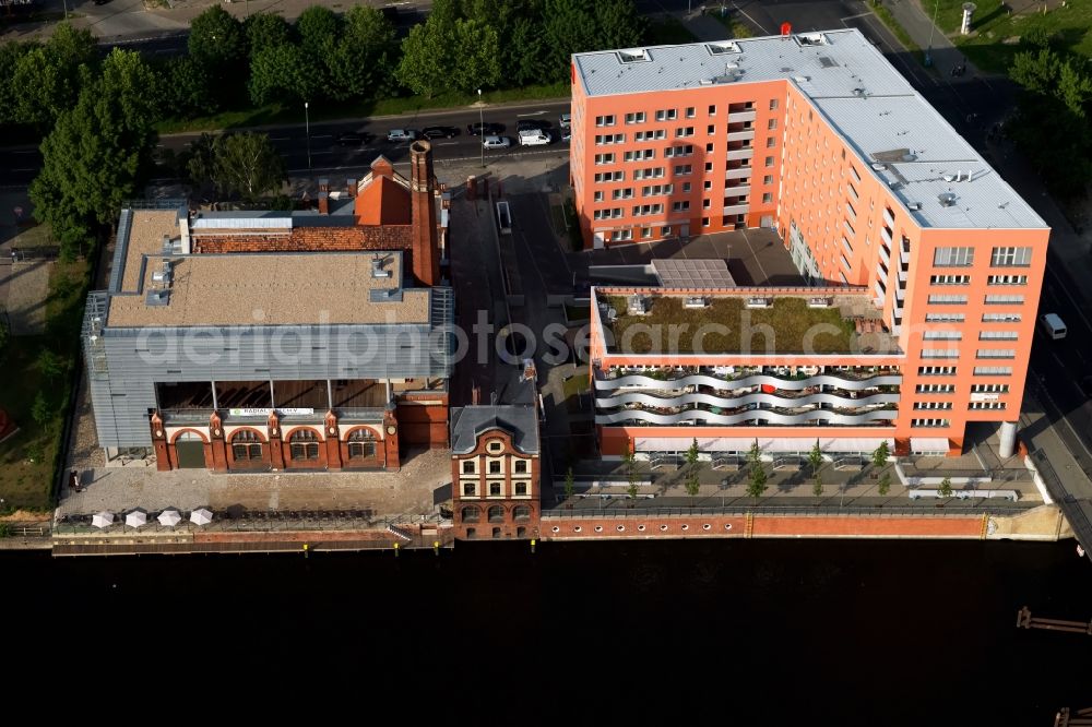 Berlin from above - View at the Ibis Hotel Berlin Ostbahnhof, at the corner Schillingbruecke Holzmarktstrasse. The Shilling bridge over the Spree