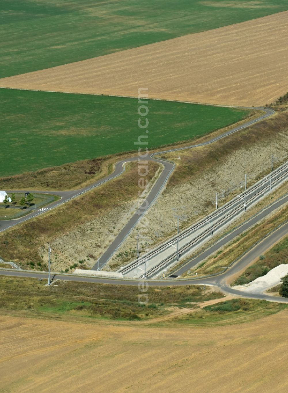 Steigra from the bird's eye view: ICE- Track connections a railroad track in a railway tunnel - viaduct Osterberg- Tunnel in Steigra in Saxony-Anhalt