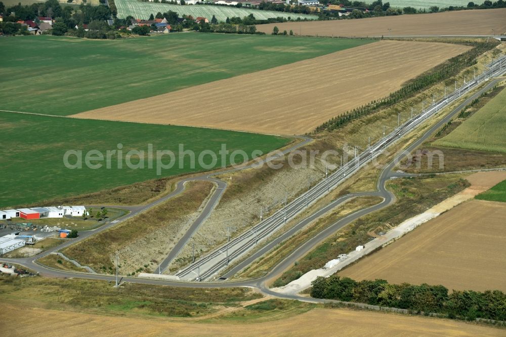 Aerial image Steigra - ICE- Track connections a railroad track in a railway tunnel - viaduct Osterberg- Tunnel in Steigra in Saxony-Anhalt