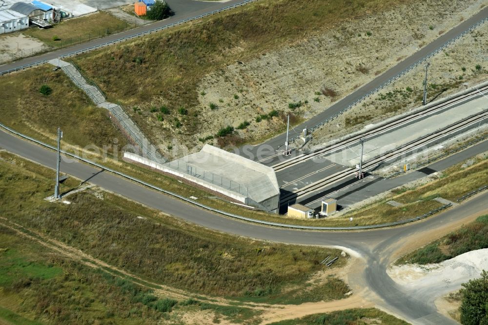 Aerial photograph Steigra - ICE- Track connections a railroad track in a railway tunnel - viaduct Osterberg- Tunnel in Steigra in Saxony-Anhalt