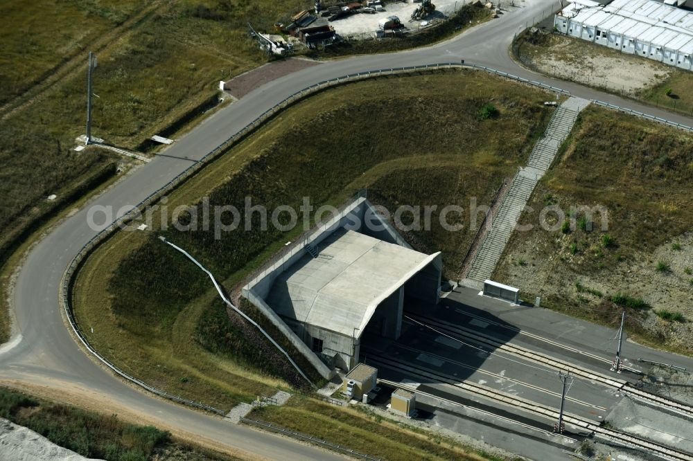 Aerial image Steigra - ICE- Track connections a railroad track in a railway tunnel - viaduct Osterberg- Tunnel in Steigra in Saxony-Anhalt