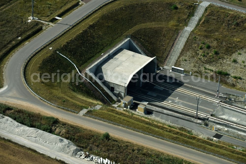 Aerial photograph Steigra - ICE- Track connections a railroad track in a railway tunnel - viaduct Osterberg- Tunnel in Steigra in Saxony-Anhalt