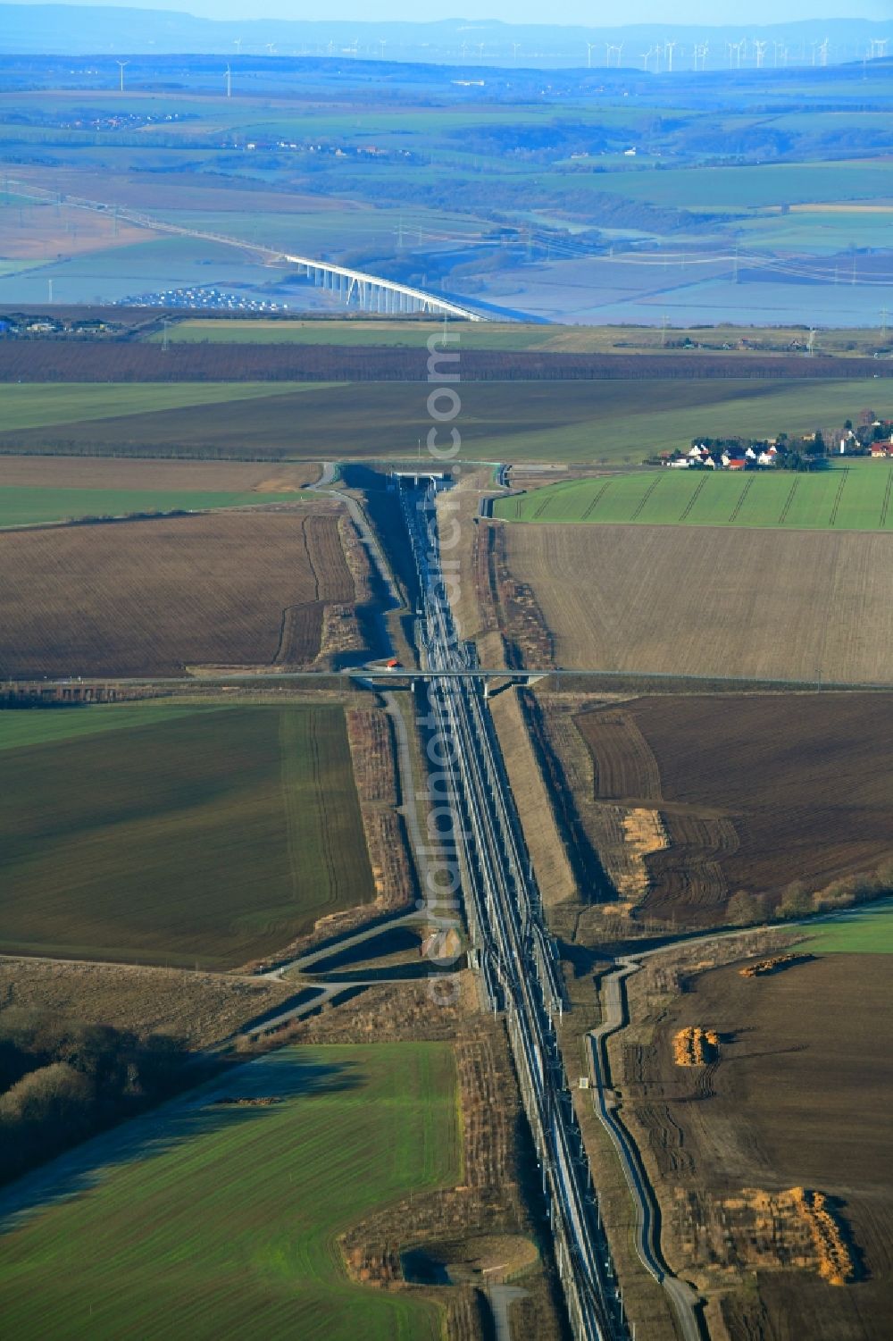 Aerial image Steigra - ICE- Track connections a railroad track in a railway tunnel - viaduct Osterberg- Tunnel in Steigra in Saxony-Anhalt