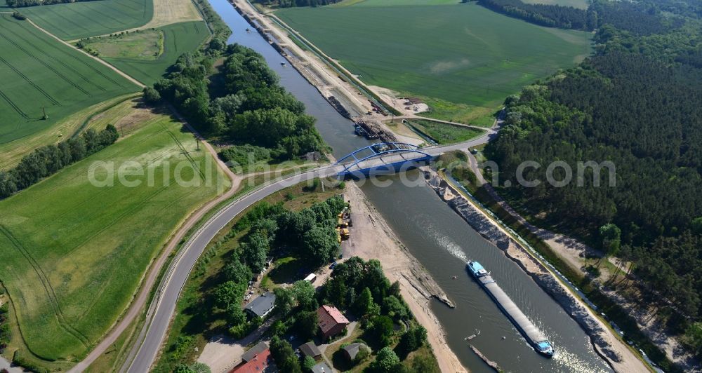 Aerial image Ihleburg - Ihleburger bridge and deposition surfaces at the riverside of the Elbe-Havel Canal near by Ihleburg in Saxony-Anhalt