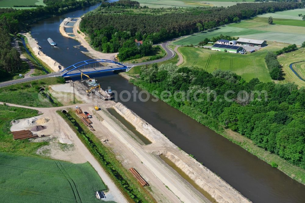 Aerial image Ihleburg - Ihleburger bridge and deposition surfaces at the riverside of the Elbe-Havel Canal near by Ihleburg in Saxony-Anhalt