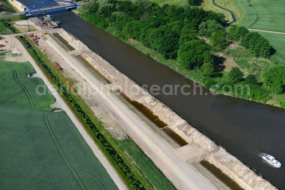 Aerial photograph Ihleburg - Ihleburger bridge and deposition surfaces at the riverside of the Elbe-Havel Canal near by Ihleburg in Saxony-Anhalt