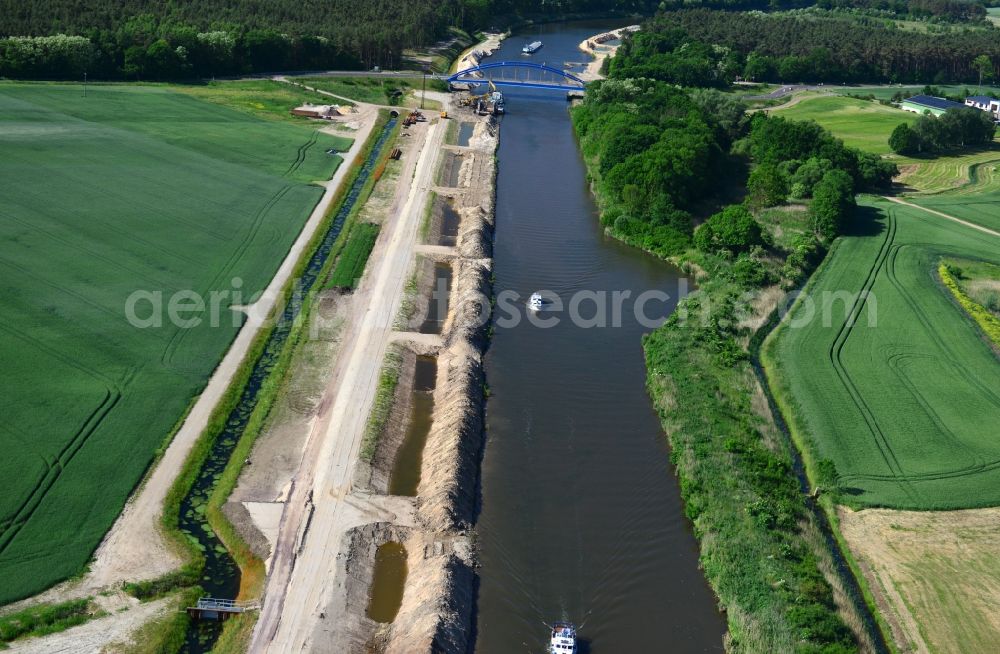 Ihleburg from the bird's eye view: Ihleburger bridge and deposition surfaces at the riverside of the Elbe-Havel Canal near by Ihleburg in Saxony-Anhalt