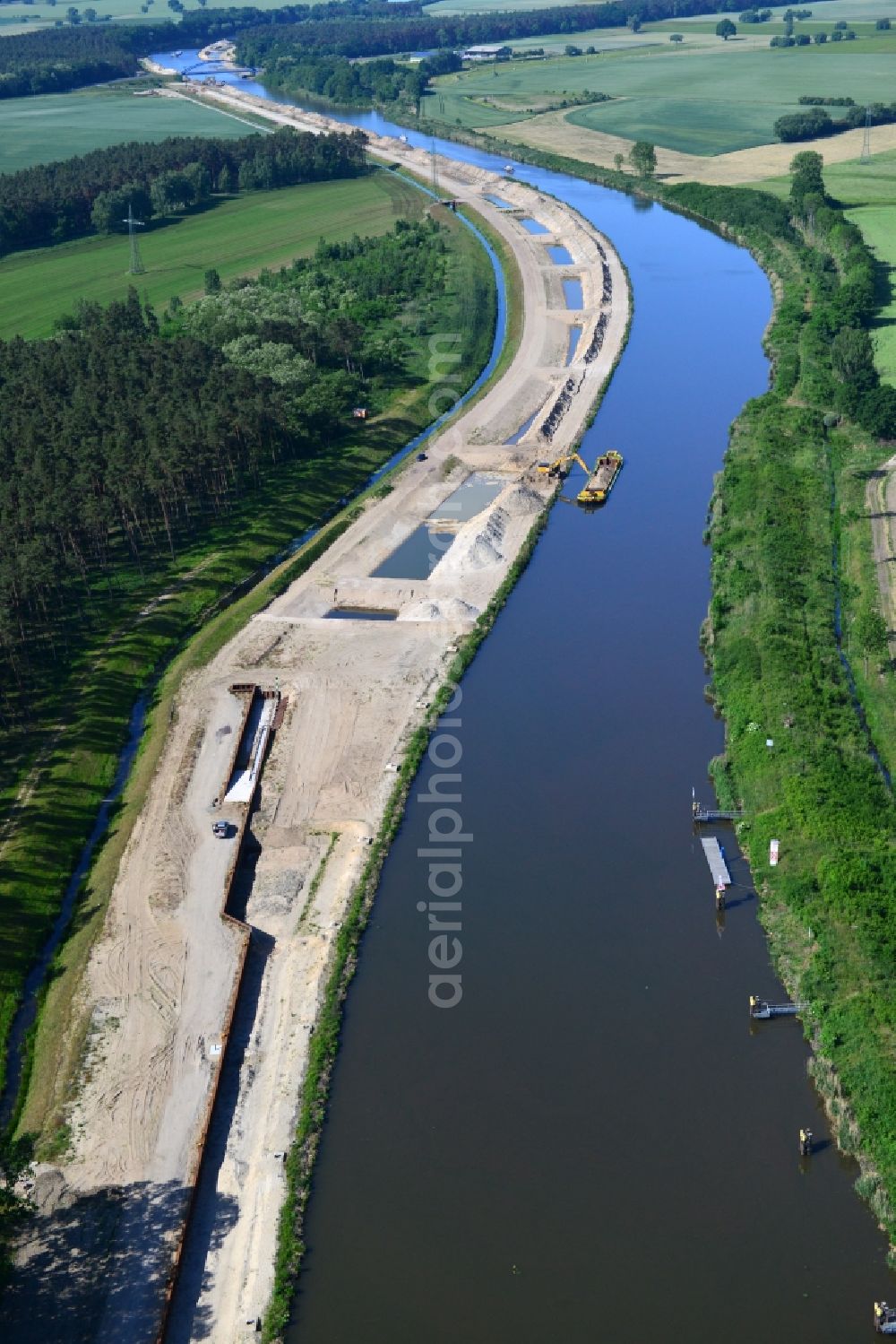 Aerial image Ihleburg - Ihleburger bridge and deposition surfaces at the riverside of the Elbe-Havel Canal near by Ihleburg in Saxony-Anhalt