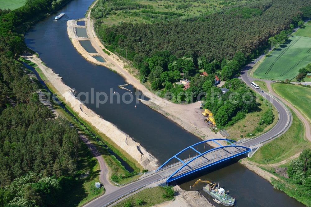 Aerial image Ihleburg - Ihleburger bridge and deposition surfaces at the riverside of the Elbe-Havel Canal near by Ihleburg in Saxony-Anhalt