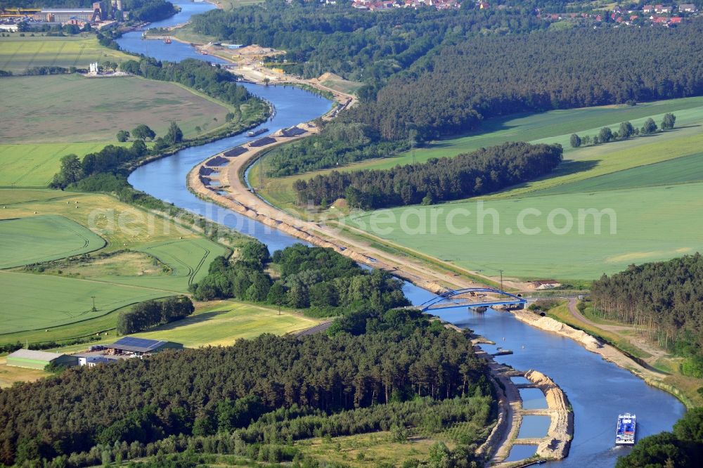 Aerial photograph Ihleburg - Ihleburger bridge and deposition surfaces at the riverside of the Elbe-Havel Canal near by Ihleburg in Saxony-Anhalt