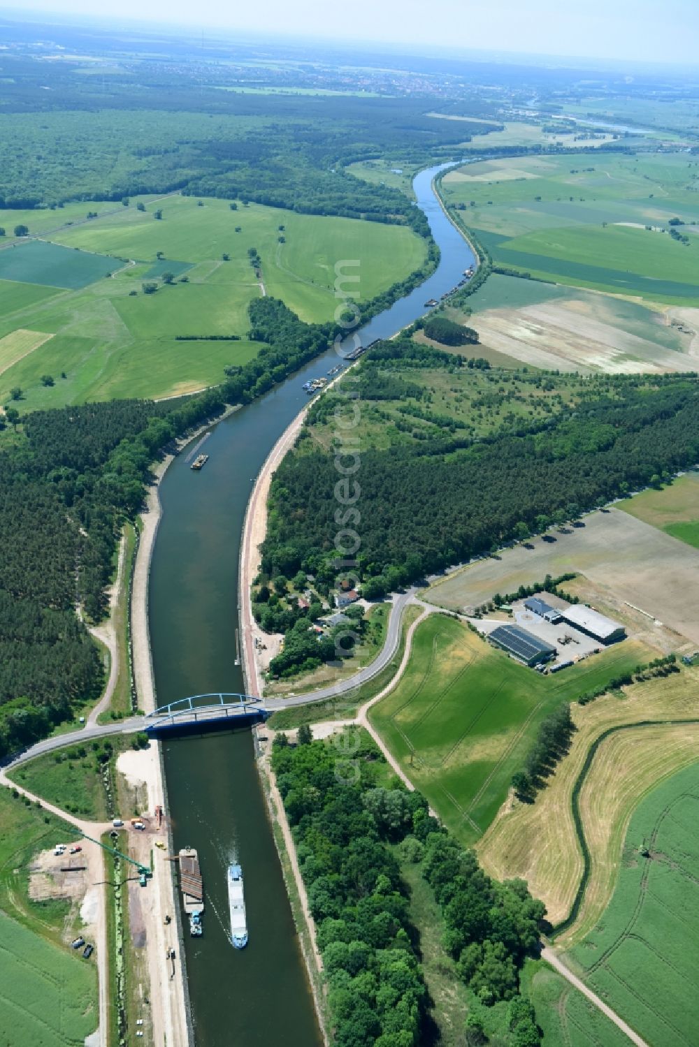 Aerial image Ihleburg - Ihleburger bridge and deposition surfaces at the riverside of the Elbe-Havel Canal near by Ihleburg in Saxony-Anhalt