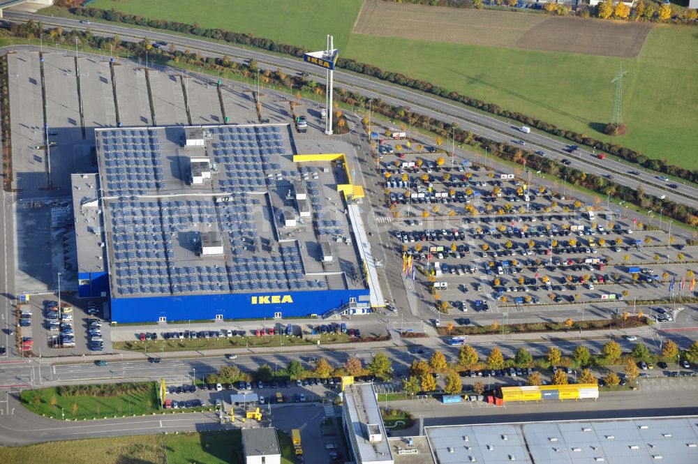 Aerial photograph Augsburg - Blick auf das IKEA Einrichtungshaus in Augsburg-Gersthofen / Bayern. View of the IKEA furniture shop in Augsburg-Gersthofen / Bavaria.