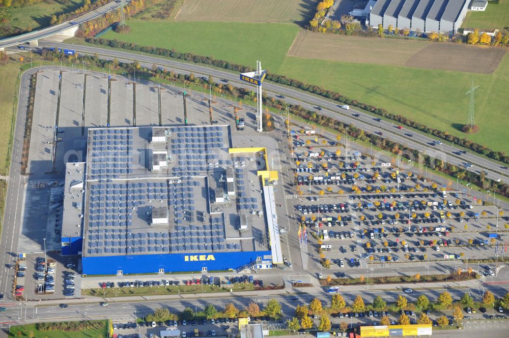 Augsburg from above - Blick auf das IKEA Einrichtungshaus in Augsburg-Gersthofen / Bayern. View of the IKEA furniture shop in Augsburg-Gersthofen / Bavaria.